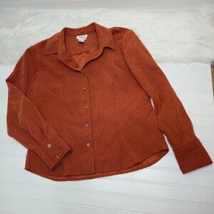 Vintage Coldwater Creek Women's Large Orange Button Down Creped Blouse Blazer
